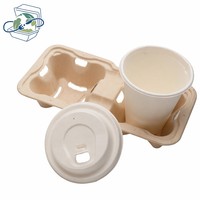 Baki Pembawa Gelas Sekali Pakai 2 Kompartemen untuk Kopi, Wine, Air Mineral, Grosir, dari Bahan Pulp Bagasse