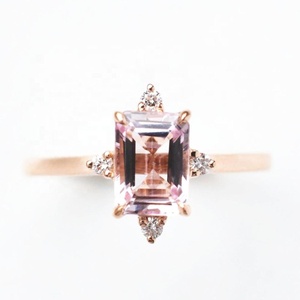 Anillo morganita de corte esmeralda, joyería de oro rosa sólido de 14K/18K - Product Image 2
