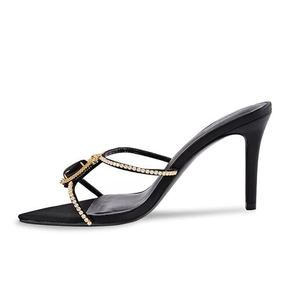 Sandalias de tacón alto y fino para mujer, con diamantes y pedrería, de verano, con correa, zapatos de vestir con punta puntiaguda, estilo mule. - Product Image 6