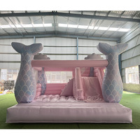 Location de châteaux gonflables roses en gros, château gonflable commercial arc-en-ciel pastel avec toboggan