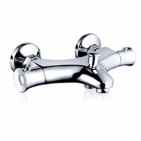 Robinet de baignoire thermostatique à double poignée, type pont, finition chrome poli, fixation murale à deux trous, corps en laiton, classique, remplacement gratuit