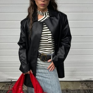 New Arrival High-End Autumn Women <b>Genuine</b> <b>Leather</b> <b>Jacket</b> Street Old Money <b>Jackets</b> Vintage Loose Drop Shoulder <b>Leather</b> <b>Jacket</b> - Product Image 1