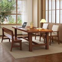 Mesa de estudio grande de madera maciza para oficina en color nogal engrosada y ensanchada, para varias personas, hogar, sala de estar, oficina, escritorio de ordenador