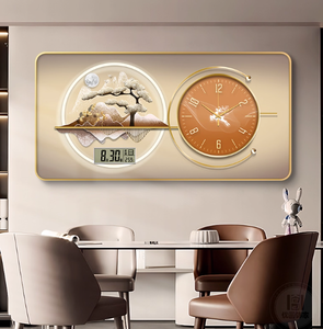 Splendido <span class=keywords><strong>Orologio</strong></span> <span class=keywords><strong>da</strong></span> Parete Analogico-Digitale con Design a Vista e Elementi Paesaggistici Dorati per Soggiorno, Display a Lancette - Product Image 5
