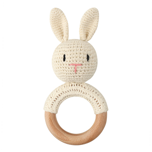 Fabbrica direttamente vendite Baby Weave ciuccio Clip Crochet Bunny Rabbit massaggiagengive sonaglio con campane anelli di legno giocattoli per bambini - Product Image 6