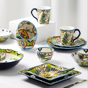 Juego de Platos de Cerámica Pintados a Mano de Estilo Europeo, Platos Irregulares Verdes Marroquíes, Vajilla de Cerámica, Caja de Regalo, Venta al por Mayor - Product Image 1