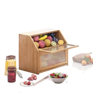 Bamboo Double Layer <b>Bread</b> <b>Box</b> Kitchen Countertop Storage Food Keeper Flip Lid Natural <b>Wood</b> Color - Product Image 2
