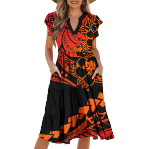 Vestidos casuales de manga voladora para mujer, vestido de las islas del Pacífico para mujer, vestido con logotipo personalizado de diseño de estilo tribal samoano polinesio - Product Image 2