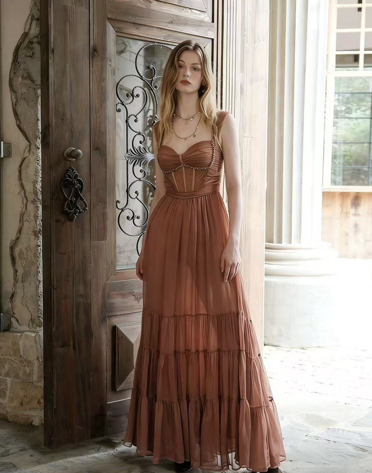 Neck Designs for Umbrella Dress - V-Neck Bohemian Maxi