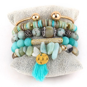 Conjunto de pulsera elástica con piedras preciosas naturales para <span class=keywords><strong>mujer</strong></span>, pulsera elástica con piedras de imitación, a la moda - Product Image 2