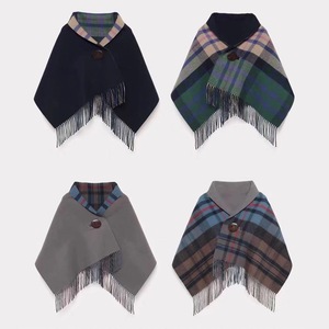NEW Factory Wholesale Stripe Plaid Button <b>Poncho</b> Shawl, Support OEM Custom Multiple Colors Women Fringe <b>Wrap</b> Cape - Product Image 5