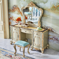 Meuble de chambre à coucher de style européen classique, coiffeuse en bois antique de luxe avec miroir