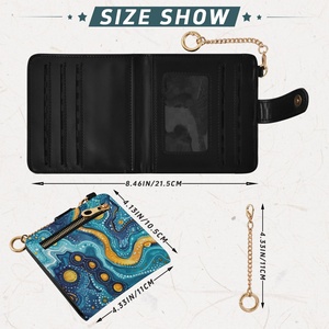 Petit portefeuille fin et portable pour cartes de crédit et cartes d'identité en PVC, avec fermeture éclair, imprimé tribal polynésien, rabat magnétique, en cuir PU, portefeuille court - Product Image 4