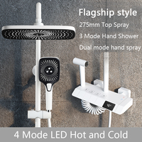Ensemble de douche carré 4 fonctions avec affichage numérique LED de la température, comprenant un robinet de baignoire cascade et une fonction pluie