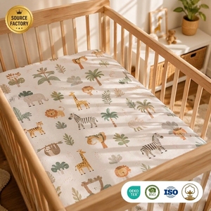 Lenzuolo per Culla Stampato 120x60cm Certificato OEKO-TEX CPC REACH 100% Cotone con Motivi Animali della Giungla, Coprimaterasso per Lettino - Product Image 1