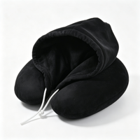 Oreiller de voyage en U personnalisable avec capuche, garnissage en microbilles, anti-ronflement et anti-bactérien, design portable, 100 % polyester