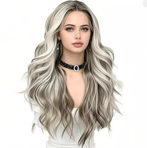 2024 HD Tóc Giả Châu Âu và mỹ thời trang t-Hình ren vàng Gradient lượn sóng tóc xoăn tóc giả - Product Image 1