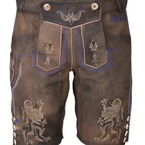 Men's Bavarian Leather Shorts High Waist Embossed <b>Animal</b> <b>Pattern</b> Casual Bermuda Style Button Fly Decorative Stitching - Product Image 2