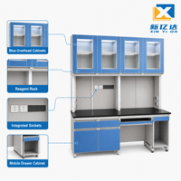 Banc de travail de laboratoire en acier et bois durable avec rangement pour ordinateur et étagère à réactifs, armoire murale, mobilier de laboratoire pour laboratoire de chimie