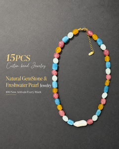 Collier personnalisé en perles baroques d'eau douce, plaqué or, en acier inoxydable, avec pierres naturelles, faible MOQ, pour la collection d'été - Product Image 1