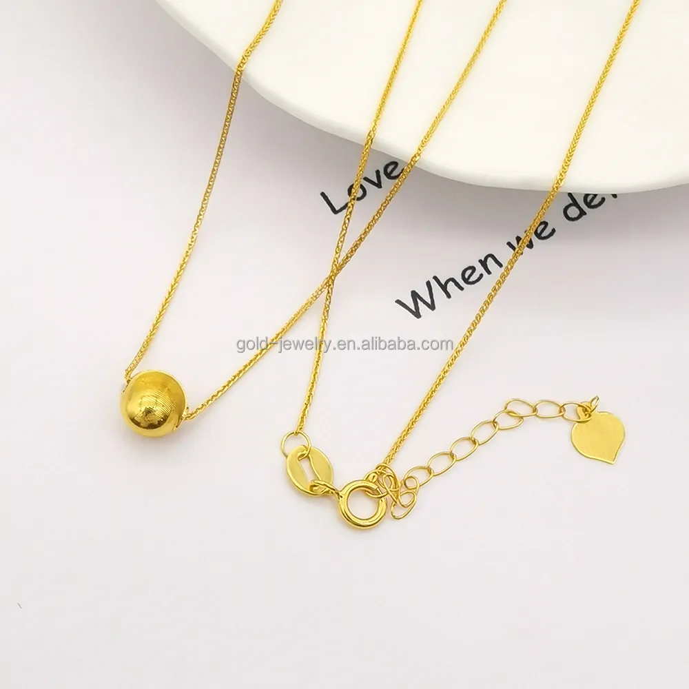 Ball Mill Gold Necklace Pendent 18K Real Gold Pendant Long Chains Women Jewelry 18k Gold Necklace Jewelry