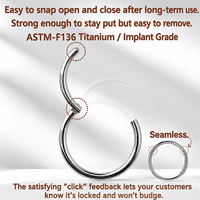 Cincin Titanium ASTM-F136 Grade Implant dengan Engsel, Cincin Hidung, Anting Hoop Tulang Rawan, Cincin Lubang Hidung, Cincin Bibir