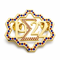 Broche personnalisée en strass plaqué or avec pierres rouges et bleues pour cadeau d'anniversaire, vente en gros, coffret cadeau en vrac