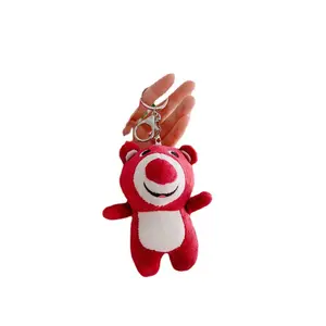 Womens Bag Decor Car Pink Strawberry Bear Plush Toy Key Chain Gifts Keyring Toy Cute Cartoon Plush Strawberry Bear Keychains