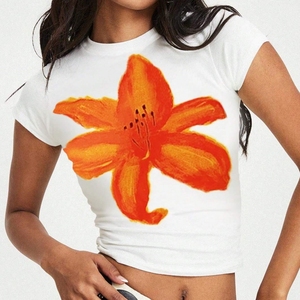 T-shirt attillata da <span class=keywords><strong>donna</strong></span> in cotone traspirante con Top Crop personalizzato t-shirt da <span class=keywords><strong>donna</strong></span> - Product Image 1