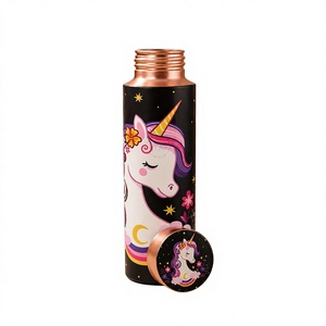 Botella de Agua de Cobre con Diseño de Unicornio, Estilo de Dibujos Animados, Portátil, para Viajes, con Tapas Incluidas - Product Image 1