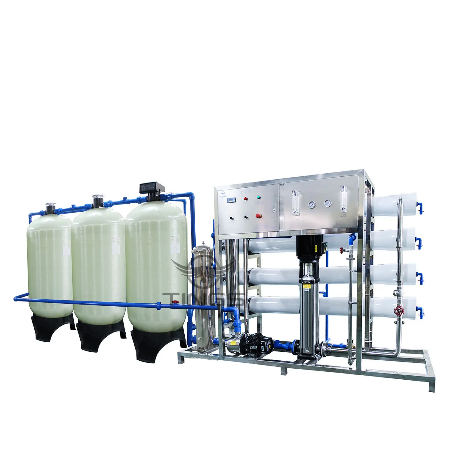 Jiangmen Tings Water Ro Plant 8 Ton Fpr Ss 304 Omgekeerde Osmose Membraan Gezuiverd Water Machine