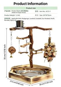 LIMIO Natural Grape Wood Cute <strong>Bird</strong> Parakeet Playground &amp; Perch Stand for Parakeets Cockatiels &amp; Small <strong>Birds</strong> - Product Image 6