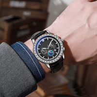 Montre automatique mécanique de luxe pour homme en acier inoxydable avec logo personnalisé, phases de lune lumineuses, affichage jour/date - Vente directe usine