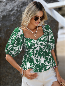 Top de verano cómodo de manga larga asimétrico con estampado floral y tejido, de corte regular, ideal para discotecas, fiestas y uso casual. - Product Image 2