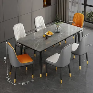 Lüks tasarım yemek odası masa ev mobilya seti ile 6 kişilik sandalyeler için mermer masa
