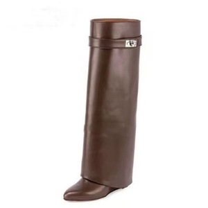 Bottes mi-longues pour femmes en daim imperméable et respirant avec boucle de <span class=keywords><strong>requin</strong></span>, tube large, tube droit, talon compensé, 2024 - Product Image 3