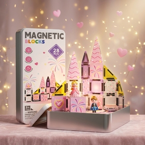 Tuiles magnétiques Château de Princesse 28 pièces 3,75 cm Blocs de construction STEM <span class=keywords><strong>Jouet</strong></span> éducatif Cadeau pour filles Enfants de 3 ans et plus - Product Image 1
