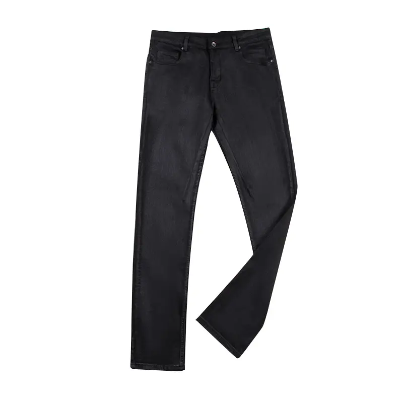 new sweat pants waxed 100% cotton cargo pocket trousers black slim mid-waist men classic jeans