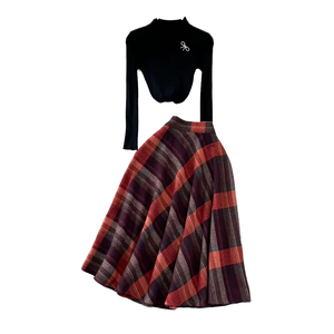 Faldas de mujer Maden vintage de seersucker con estampado a cuadros, corte A, maxi, cintura elástica, transpirables, texturizadas, con dobladillo acampanado, tendencia de verano - Product Image 2