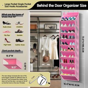 Over The Door Shoe Organizer 10 Tier Pink Hanging Rack For 20 Pairs Behind Door Storage - Product Image 2