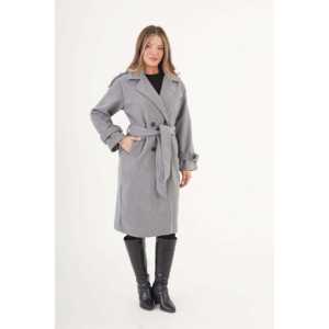 Manteau trench en cachemire anthracite pour femme avec détail épaulettes et ceinture - Vente en gros - Product Image 3