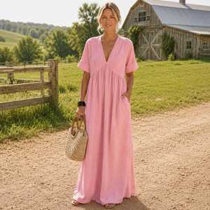 OEM ODM Boho Maxi Dress Women39s Loose Fit Resort Vacation Dress Casual Flowy Holiday Sundress Cottagecore Outfit Elegant <strong>Relaxe</strong> - Product Image 1