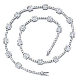 قلادة فاخرة بتصميم متعدد الحلقات مرصعة بالكامل بالألماس الصناعي على شكل الباغيت، مجوهرات أنيقة للنساء، قلادة شوكر فاخرة - Product Image 4