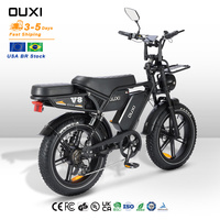 Vélo électrique tout-terrain pour adultes BR Stock, batterie lithium 48V60AH, 200 km d'autonomie, 20 pouces, suspension intégrale, OUXI V8