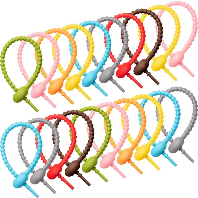 Reusable  Vegetable  Fruit Silicone Cable Ties-Colorful Flexible Multi-Purpose Binding Straps for Cord Organization Home Using