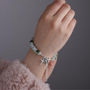 8 mm <strong>Glass</strong> Beads with Silver Flat Beads with 8x10 mm Miraculous Metal Beads <strong>Bracelet</strong> on <strong>Wire</strong>