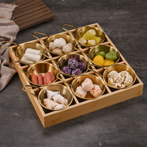 Juego de bandejas de bambú de nueve compartimentos de acero inoxidable para platos de acompañamiento en restaurantes de hot pot y barbacoa - Product Image 1