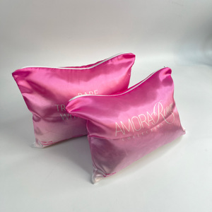 Bolsa de satén de seda de lujo con cremallera, bolsa de cosméticos con logo personalizado impreso, bolsa de embalaje para pelucas, bolsas de satén para pequeñas empresas - Product Image 2
