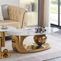 Table basse moderne en acier inoxydable doré avec plateau en marbre, ensemble de tables basses pour salons