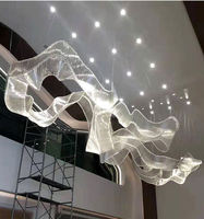 Escalier moderne sur mesure pour décoration intérieure, villa, hall, magasin, escalier rotatif, lustre en cristal de luxe, luminaire suspendu à LED